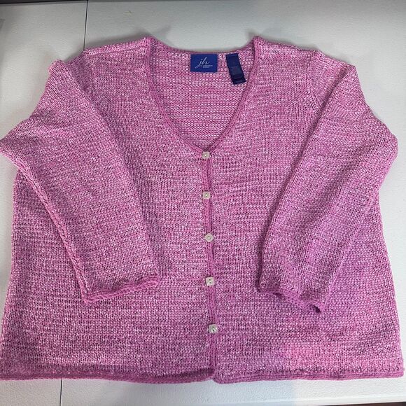 JH Collectibles Woman 1X Pink Marled Knit Button Front Cardigan Sweater - Picture 1 of 4